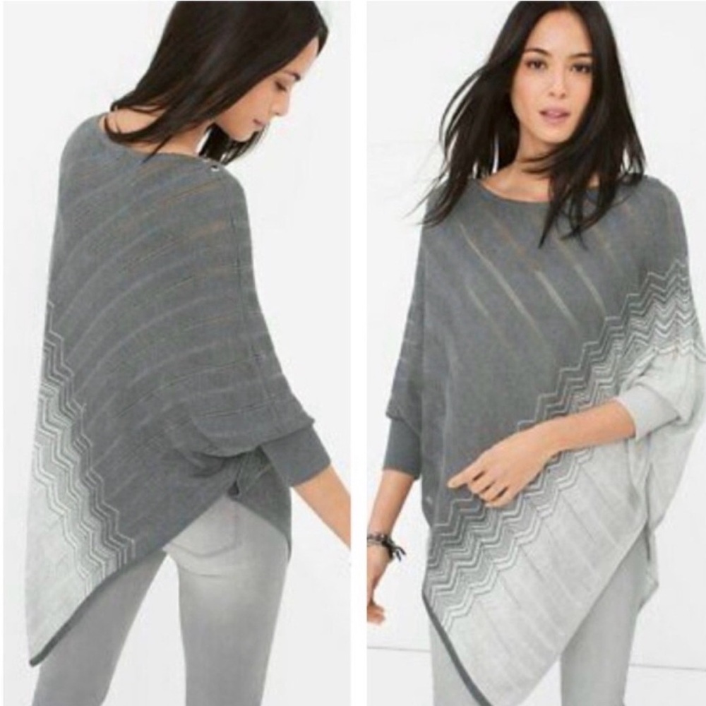 EUC White House Black Market Gray Shimmery Hombre Knit Poncho Sweater Top (M)